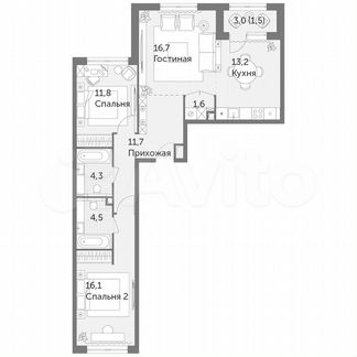 3-к квартира, 81.4 м², 36/38 эт.