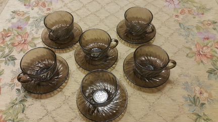 Сервиз 6 пар чашек и блюдец JW verre trempe закал