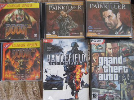 GTA 4, Battlefield, Painkiller, Doom 3